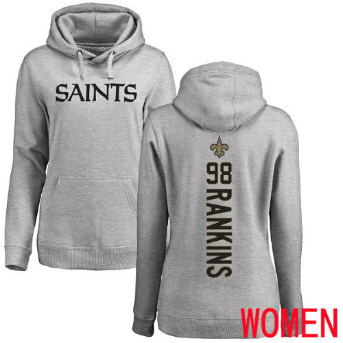 New Orleans Saints Ash Women Sheldon Rankins Backer NFL Football 98 Pullover Hoodie Sweatshirts